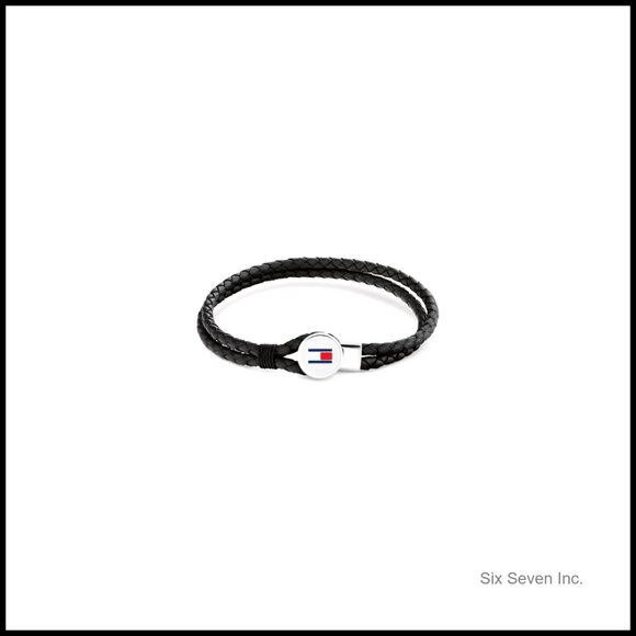 Braided Leather Bracelet Toggle Closure Enamel Detail Casual Everyday Style